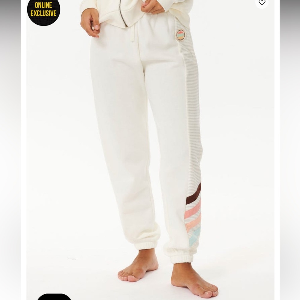 Rip Curl White Track Pants with Multicolor Stripes